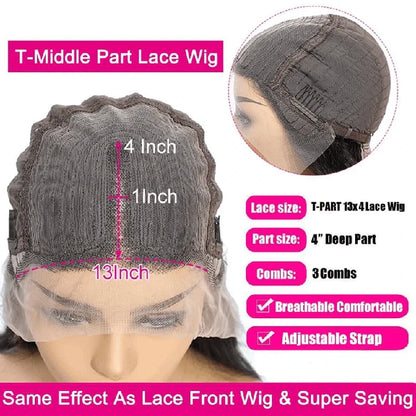 Ldjoy Deep Wave T Part Wig Natural Black Human Hair Wig 180% Density