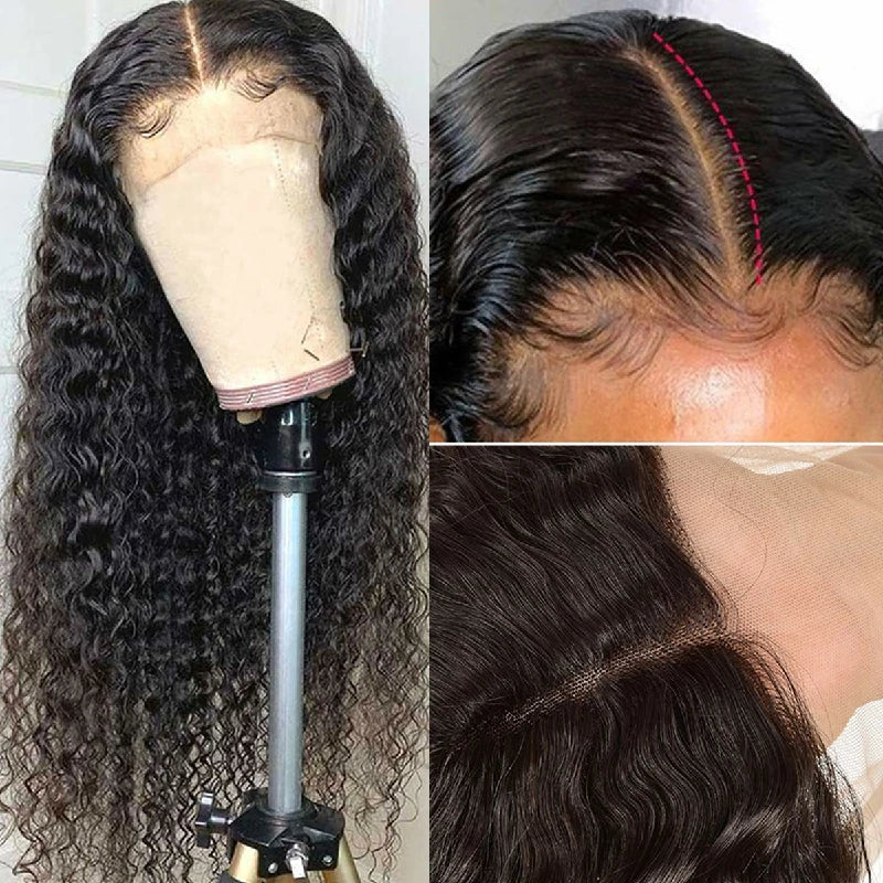 Ldjoy Deep Wave T Part Wig Natural Black Human Hair Wig 180% Density