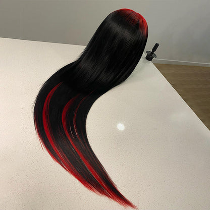 Ldjoy Demon Red &amp; Black Two Tones Long Straight 13x4 Human Hair Lace Wig
