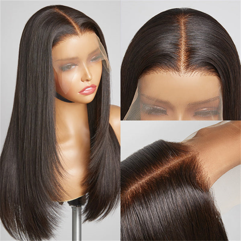 Ldjoy Layered Cut Straight 5x5 Lace Closure Wig Natural Black Human Hair Wig
