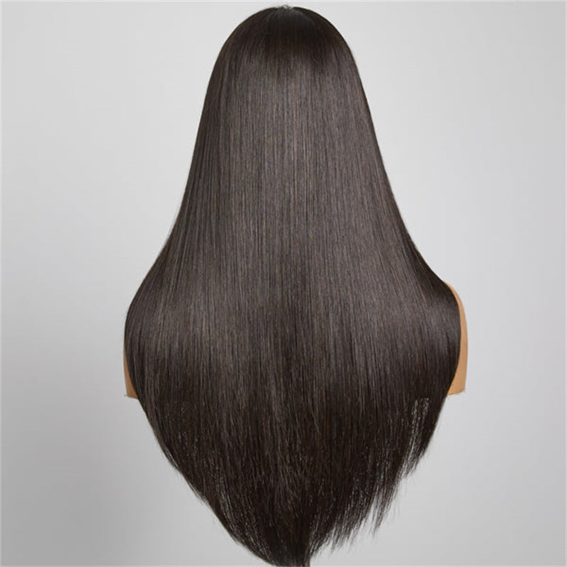 Ldjoy Layered Cut Straight 5x5 Lace Closure Wig Natural Black Human Hair Wig