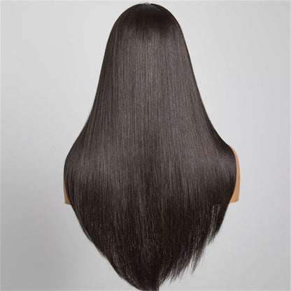 Ldjoy Layered Cut Straight 5x5 Lace Closure Wig Natural Black Human Hair Wig