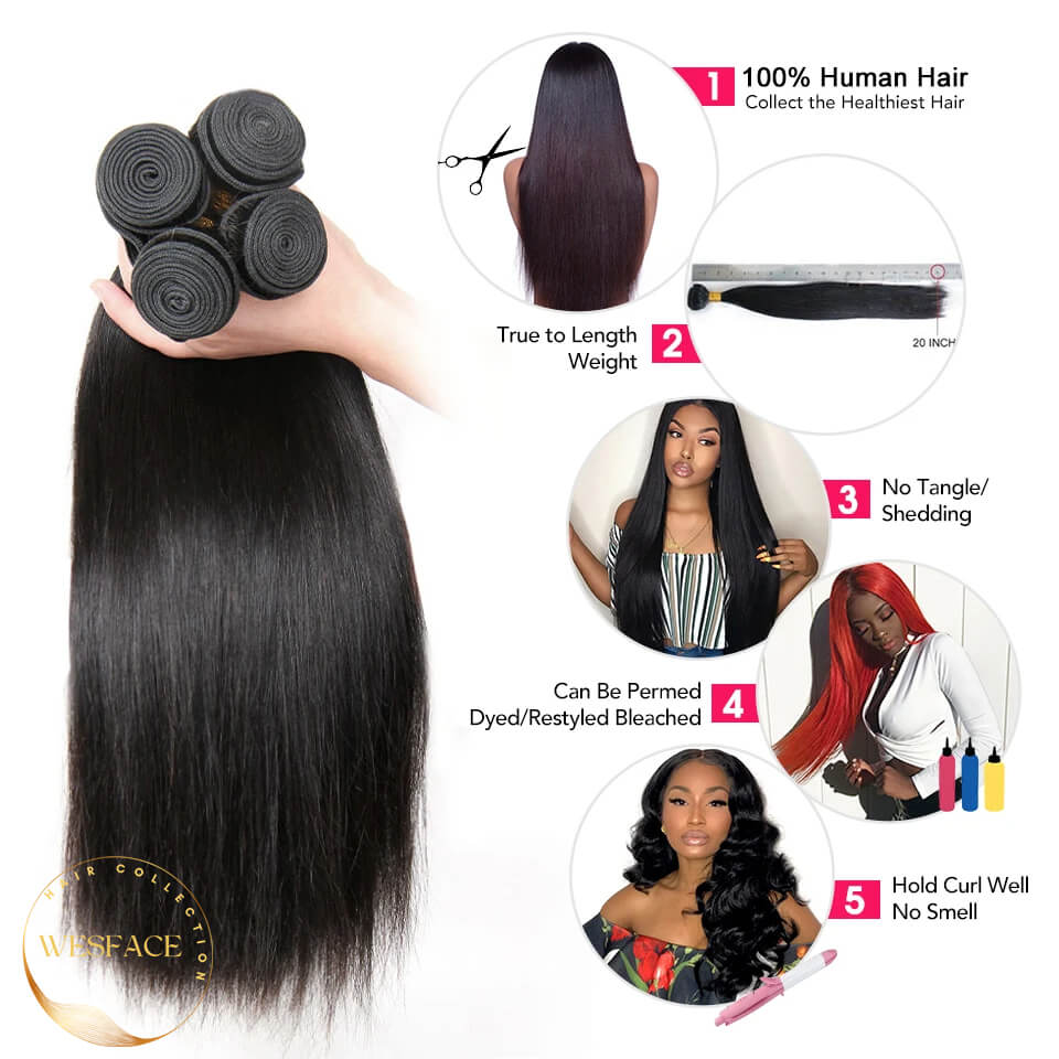 Ldjoy Straight 3 Pcs Bundles Hair Weft With 13x4 Lace Frontal Human Hair