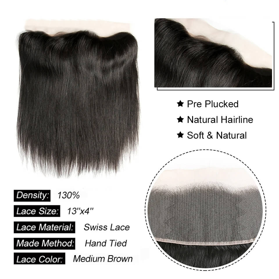 Ldjoy Straight 3 Pcs Bundles Hair Weft With 13x4 Lace Frontal Human Hair