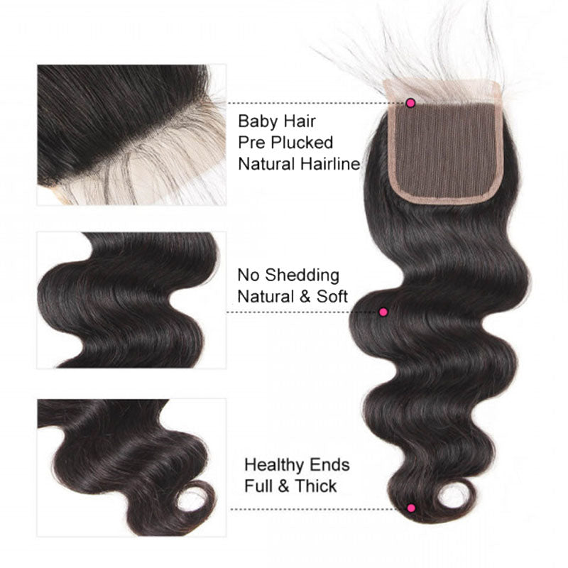 Ldjoy Body Wave 4 Bundles With 4x4 Closure Brazilian Natural Human Hair