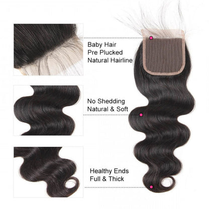 Ldjoy Body Wave 4 Bundles With 4x4 Closure Brazilian Natural Human Hair