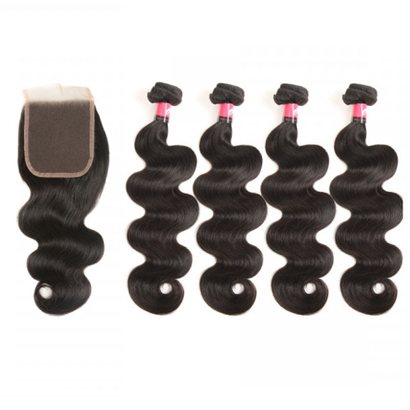 Ldjoy Body Wave 4 Bundles With 4x4 Closure Brazilian Natural Human Hair