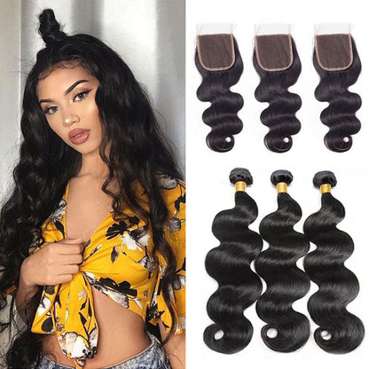 Ldjoy Body Wave 4 Bundles With 4x4 Closure Brazilian Natural Human Hair