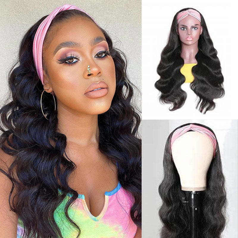 Ldjoy Body Wave Headband Wig Natural Black Human Hair Wig
