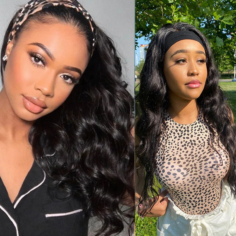 Ldjoy Body Wave Headband Wig Natural Black Human Hair Wig