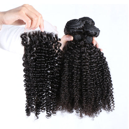 Ldjoy Curly 4 Pcs Bundles Hair Weft With 4x4 Lace Closure Human Virgin Hair