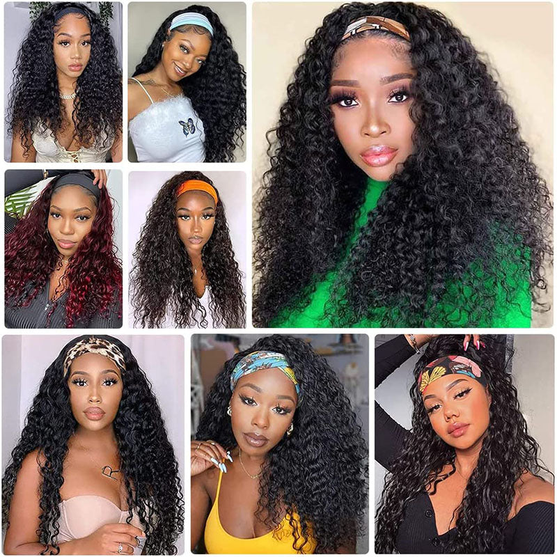 Ldjoy Curly Headband Wig 14-30 Inch Human Hair Wig 180% Density