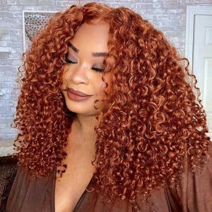 Ldjoy Deep Curly 210% Density Ginger Orange Color 13x4 Lace Bob Wig
