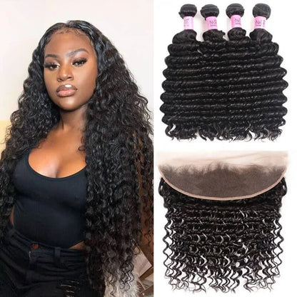 Ldjoy Deep Wave 1 Pcs Lace Frontal Natural Black Human Virgin Hair