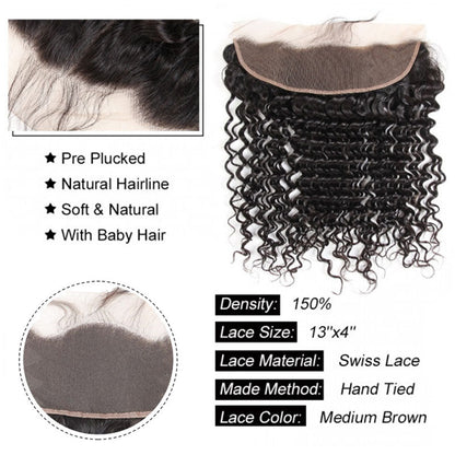Ldjoy Deep Wave 1 Pcs Lace Frontal Natural Black Human Virgin Hair