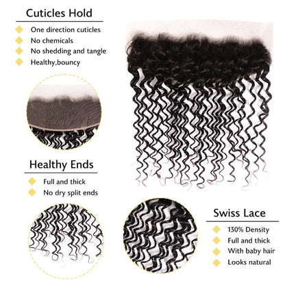 Ldjoy Deep Wave 3 Bundles Hair Weft With 13x4 Lace Frontal Human Hair