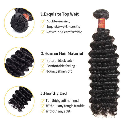 Ldjoy Deep Wave 3 Bundles Hair Weft With 4x4 Lace Closure Human Hair