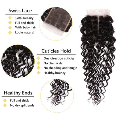 Ldjoy Deep Wave 3 Bundles Hair Weft With 4x4 Lace Closure Human Hair