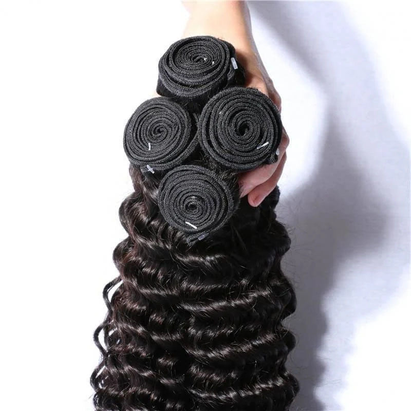 Ldjoy Deep Wave 4 Bundles Hair Weft With 4x4 Lace Closure Human Hair