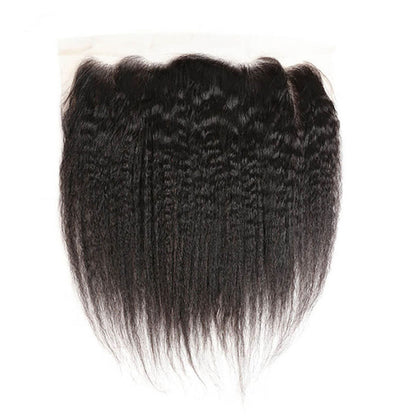 Ldjoy Kinky Straight 4 Pcs Bundles Hair Weft With 13x4 Lace Frontal Natural Black Human Hair