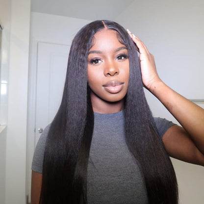 Ldjoy Kinky Straight 4 Pcs Bundles Hair Weft With 13x4 Lace Frontal Natural Black Human Hair