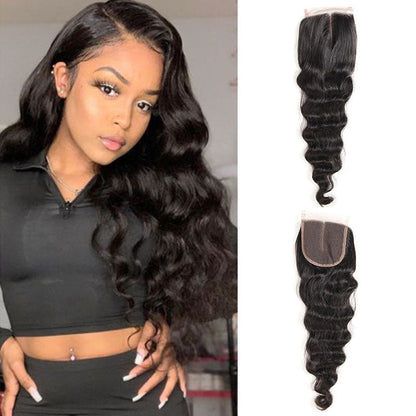 Ldjoy Loose Deep Wave 1 Pcs 4x4 Lace Closure Natural Black Human Virgin Hair