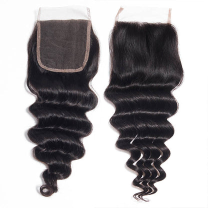 Ldjoy Loose Deep Wave 3 Pcs Bundles Hair Weft With 4x4 Lace Closure Natural Black Human Virgin Hair