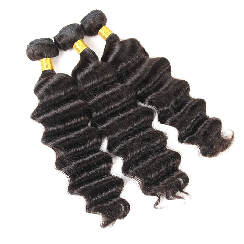 Ldjoy Loose Deep Wave 3 Pcs Bundles Natural Black Human Virgin Hair