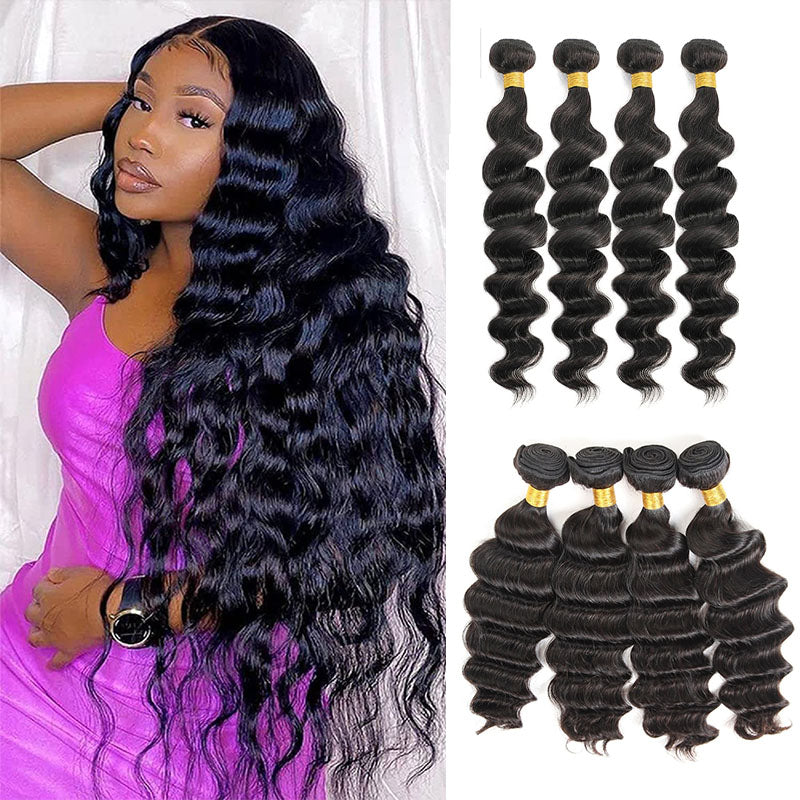 Ldjoy Loose Deep Wave 4 Pcs Bundles Hair Weft Natural Black Human Virgin Hair