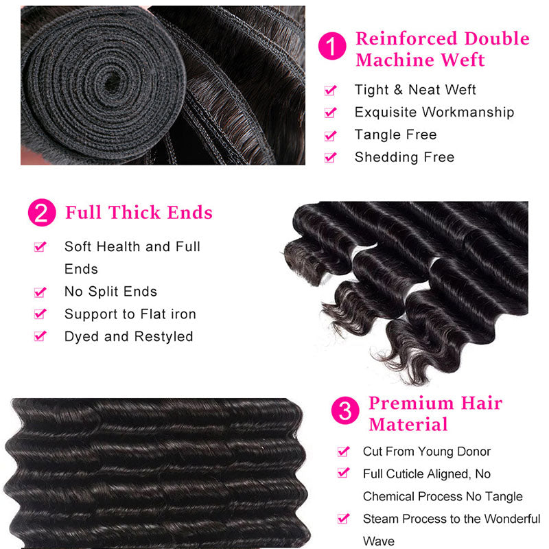 Ldjoy Loose Deep Wave 4 Pcs Bundles Hair Weft Natural Black Human Virgin Hair