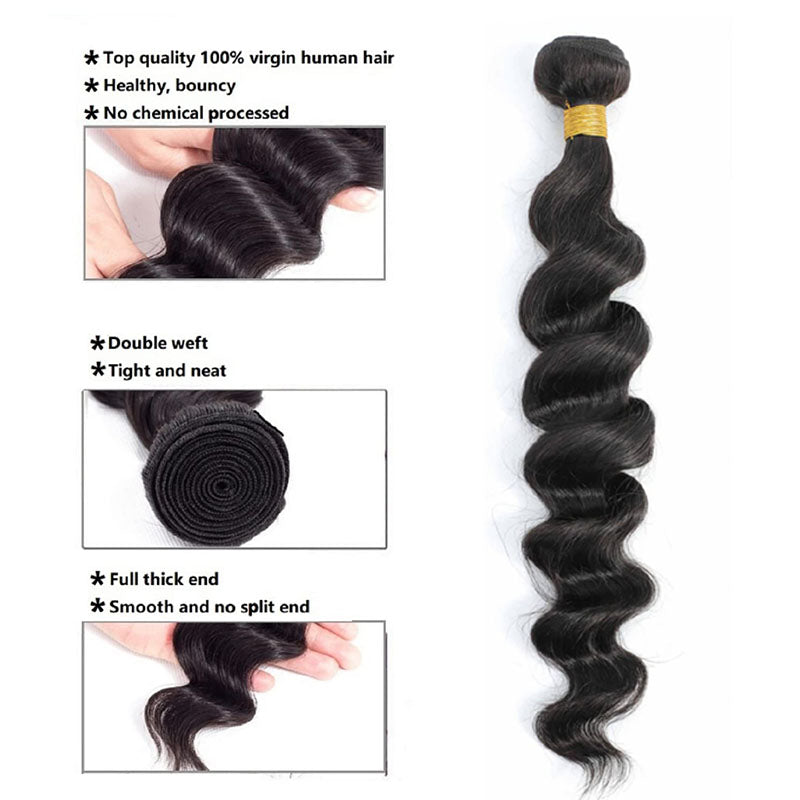 Ldjoy Loose Deep Wave 4 Pcs Bundles Hair Weft Natural Black Human Virgin Hair
