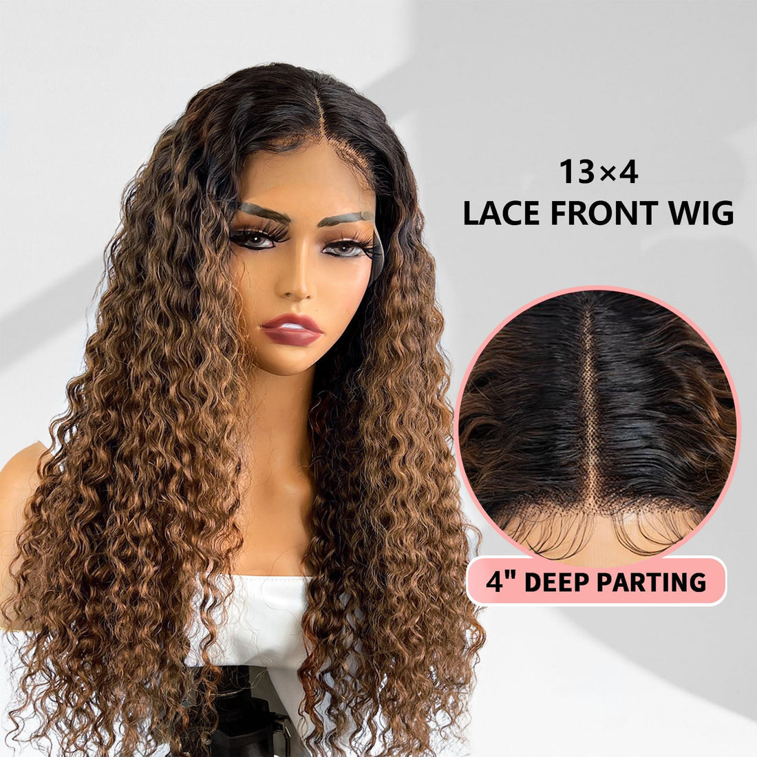 Ldjoy Ombre Brown Curly Brazilian Human Hair 4x4 Lace Closure Wig Pre plucked Baby Hair Wigs for Black Women 180% Density
