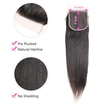 Ldjoy Straight 1 Pcs 4x4 Lace Closure Natural Black Human Virgin Hair