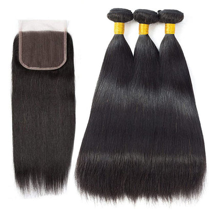 Ldjoy Straight 3 Pcs  Bundles Hair Weft With 4x4 Lace Closure Human Hair