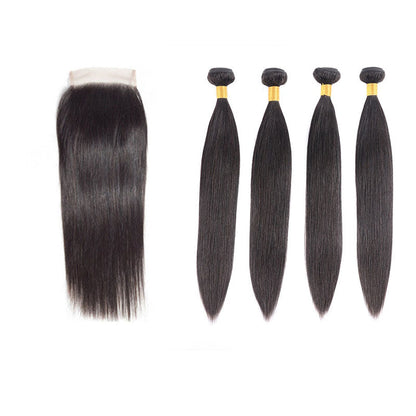 Ldjoy Straight 4 Pcs Bundles Hair Weft With 4x4 Lace Closure Human Hair