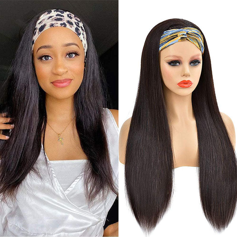 Ldjoy Straight Headband Wig Natural Black Human Hair Wig 180% Density