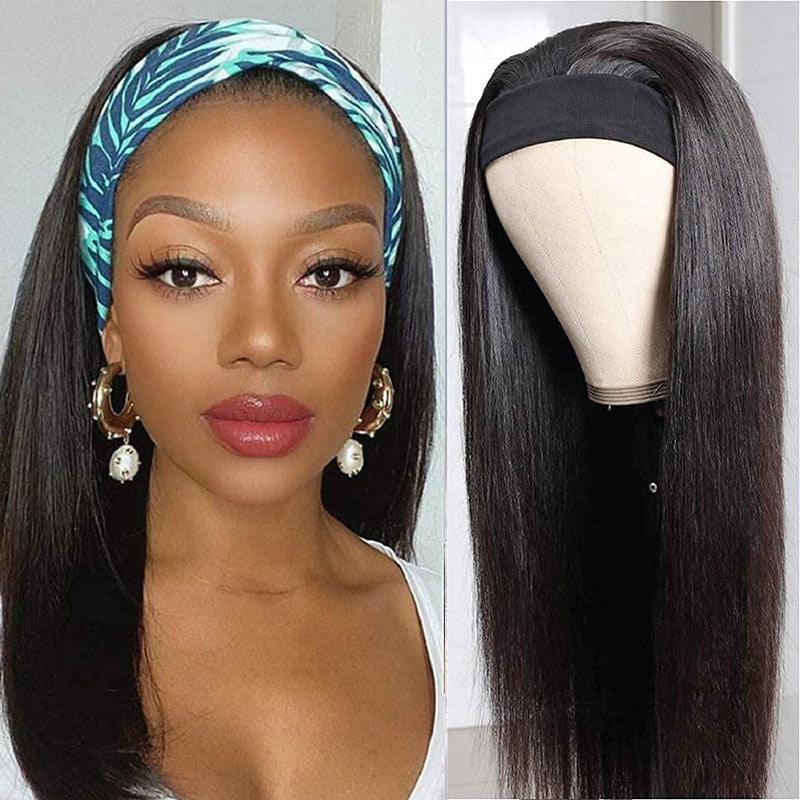 Ldjoy Straight Headband Wig Natural Black Human Hair Wig 180% Density