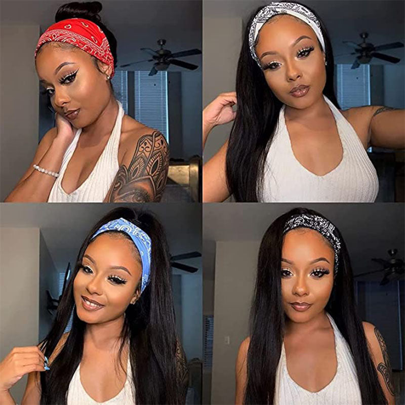 Ldjoy Straight Headband Wig Natural Black Human Hair Wig 180% Density