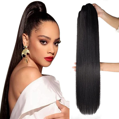 Ldjoy 16-40 Inch Straight Ponytail Natural Black Human Virgin Hair