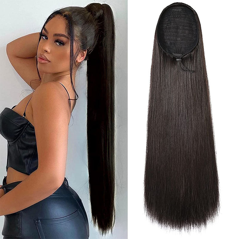 Ldjoy 16-40 Inch Straight Ponytail Natural Black Human Virgin Hair