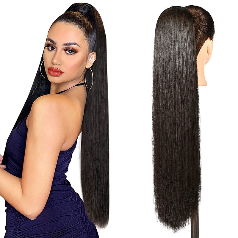 Ldjoy 16-40 Inch Straight Ponytail Natural Black Human Virgin Hair