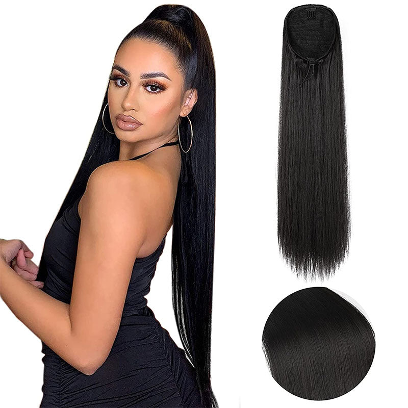 Ldjoy 16-40 Inch Straight Ponytail Natural Black Human Virgin Hair