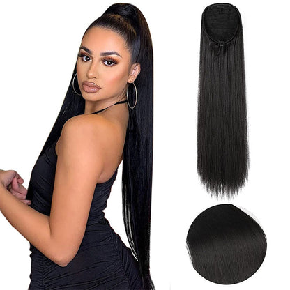 Ldjoy 16-40 Inch Straight Ponytail Natural Black Human Virgin Hair