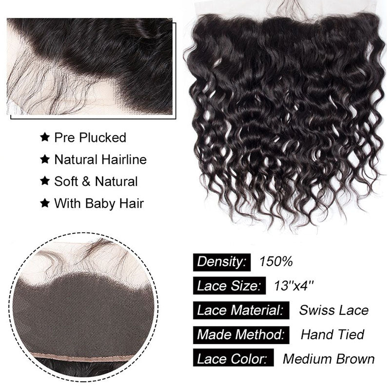 Ldjoy Water Wave 1 Pcs  Lace Frontal Natural Black Human Hair