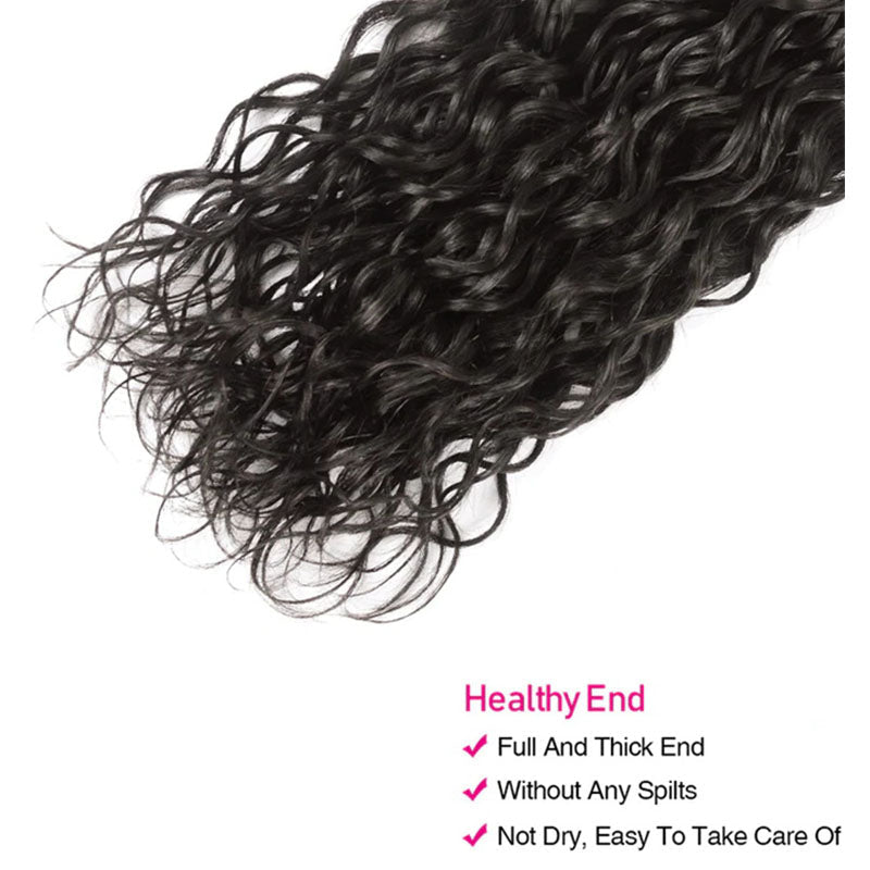 Ldjoy Water Wave 3 Bundles Hair Weft With 4x4 Lace Closure Natural Black