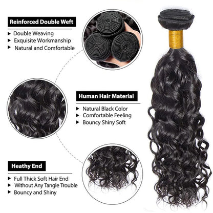 Ldjoy Water Wave 4 Bundles Hair Weft With 13x4 Lace Frontal Human Hair