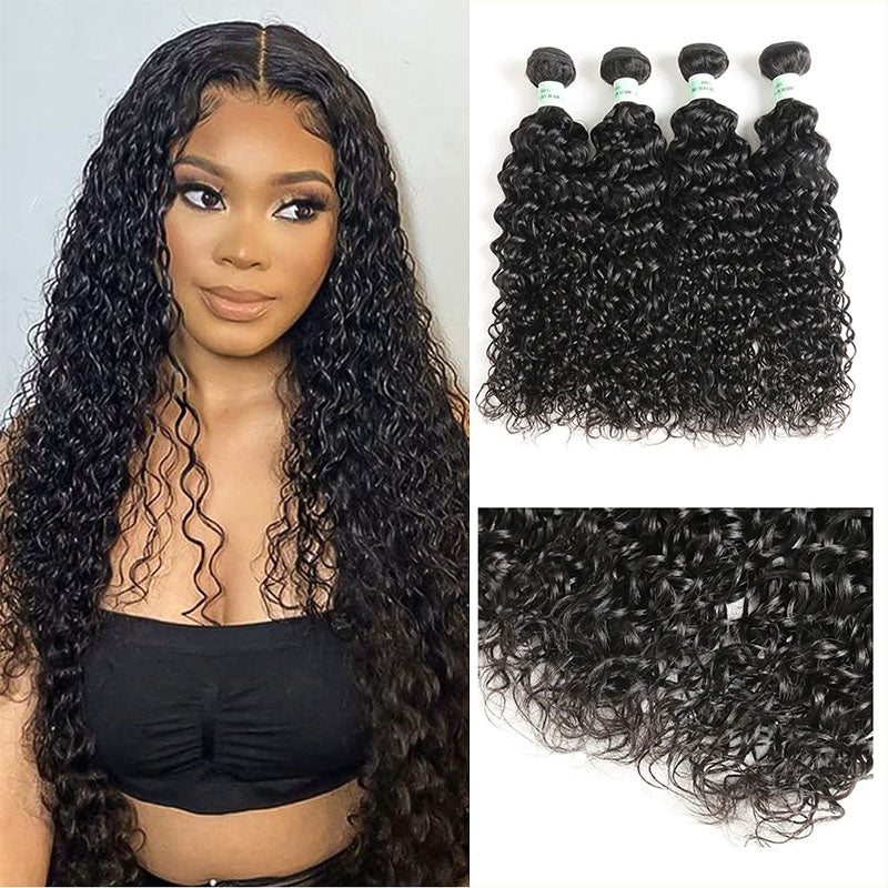 Ldjoy Water Wave 4 Bundles Human Hair Natural Black