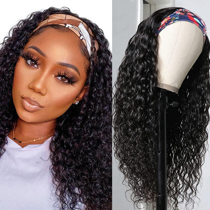 Ldjoy Water Wave Headband Wig Natural Black Human Hair Wig