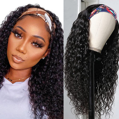 Ldjoy Water Wave Headband Wig Natural Black Human Hair Wig