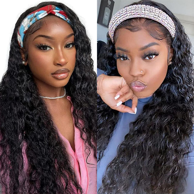 Ldjoy Water Wave Headband Wig Natural Black Human Hair Wig